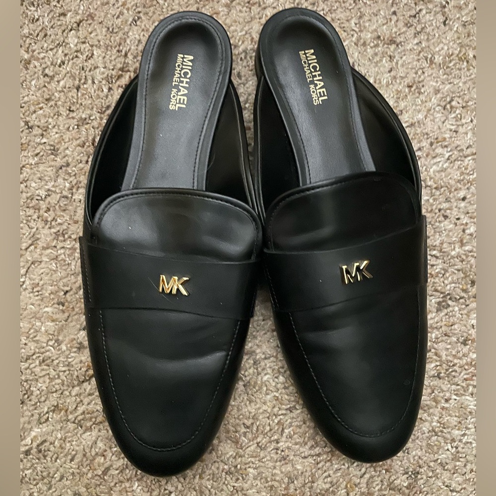 Michael Kors Black Loafers with Gold Logo